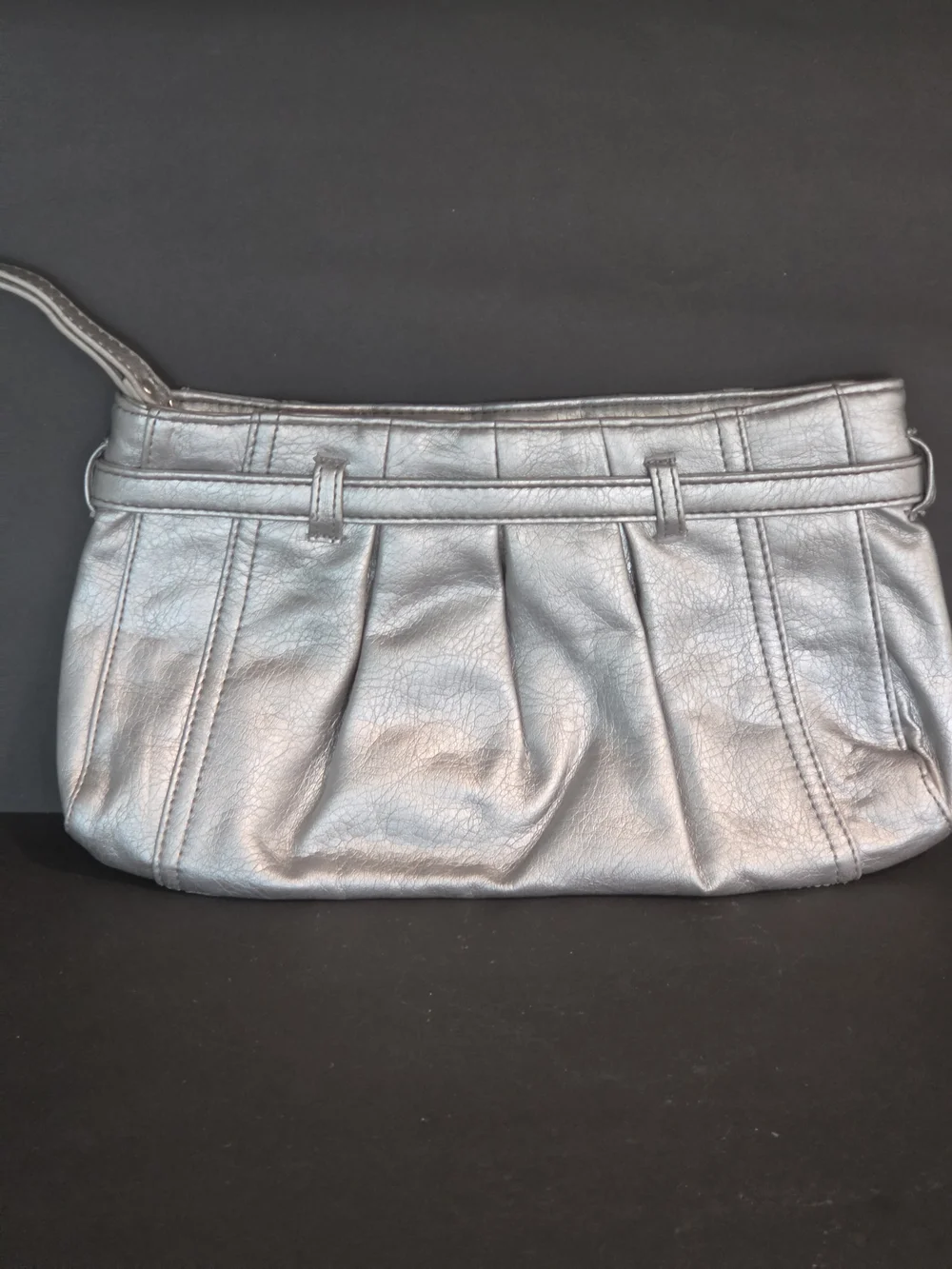 Neiman Marcus Metallic Silver Pleated Wristlet Clutch
